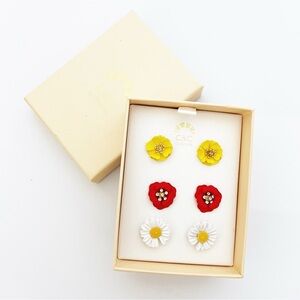 C&C California Yellow, Red, and White Floral Earrings 3pairs